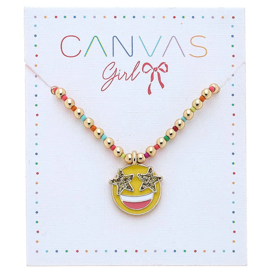 Jane Smiley Face Gold Ball Beaded Children's Necklace - Yellow