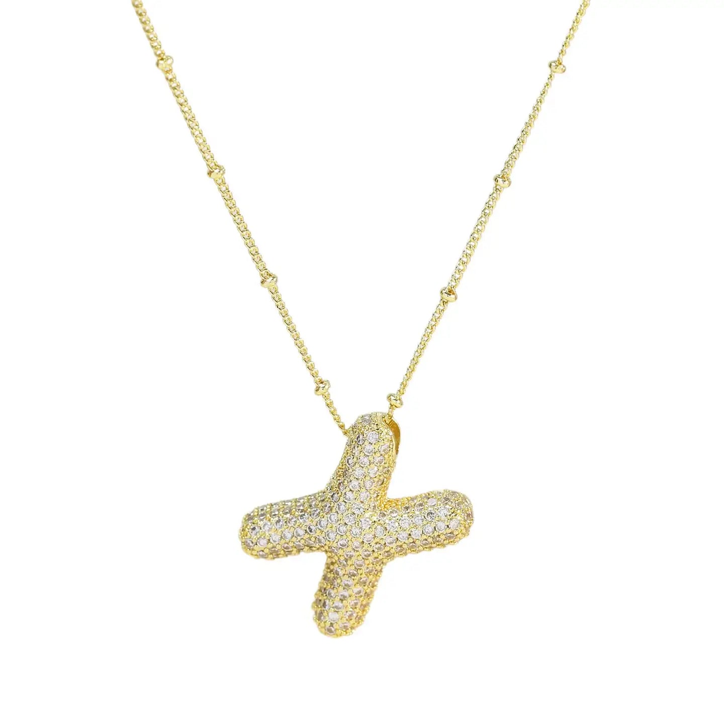 Initial Cz Balloon Bubble 18K Gold Necklace