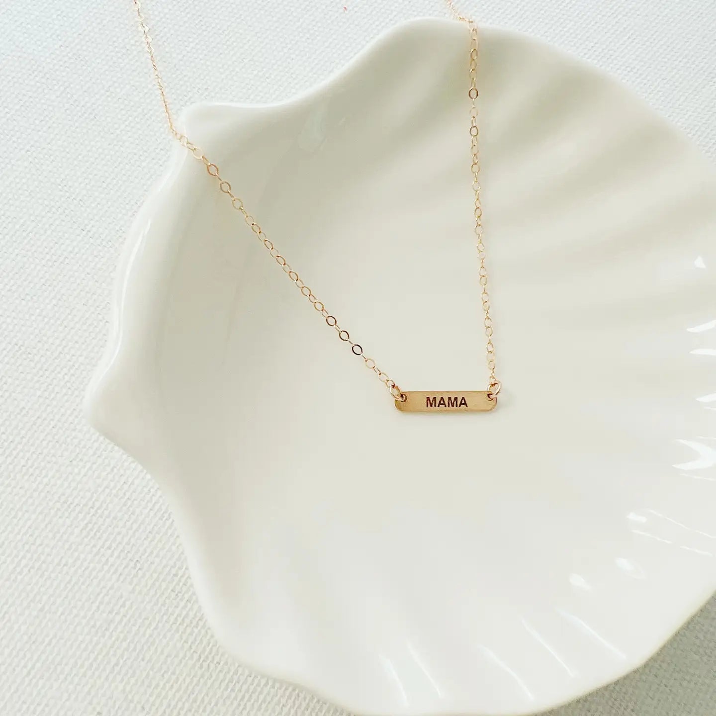 Engraved Mini Mama Bar Necklace Gold Filled