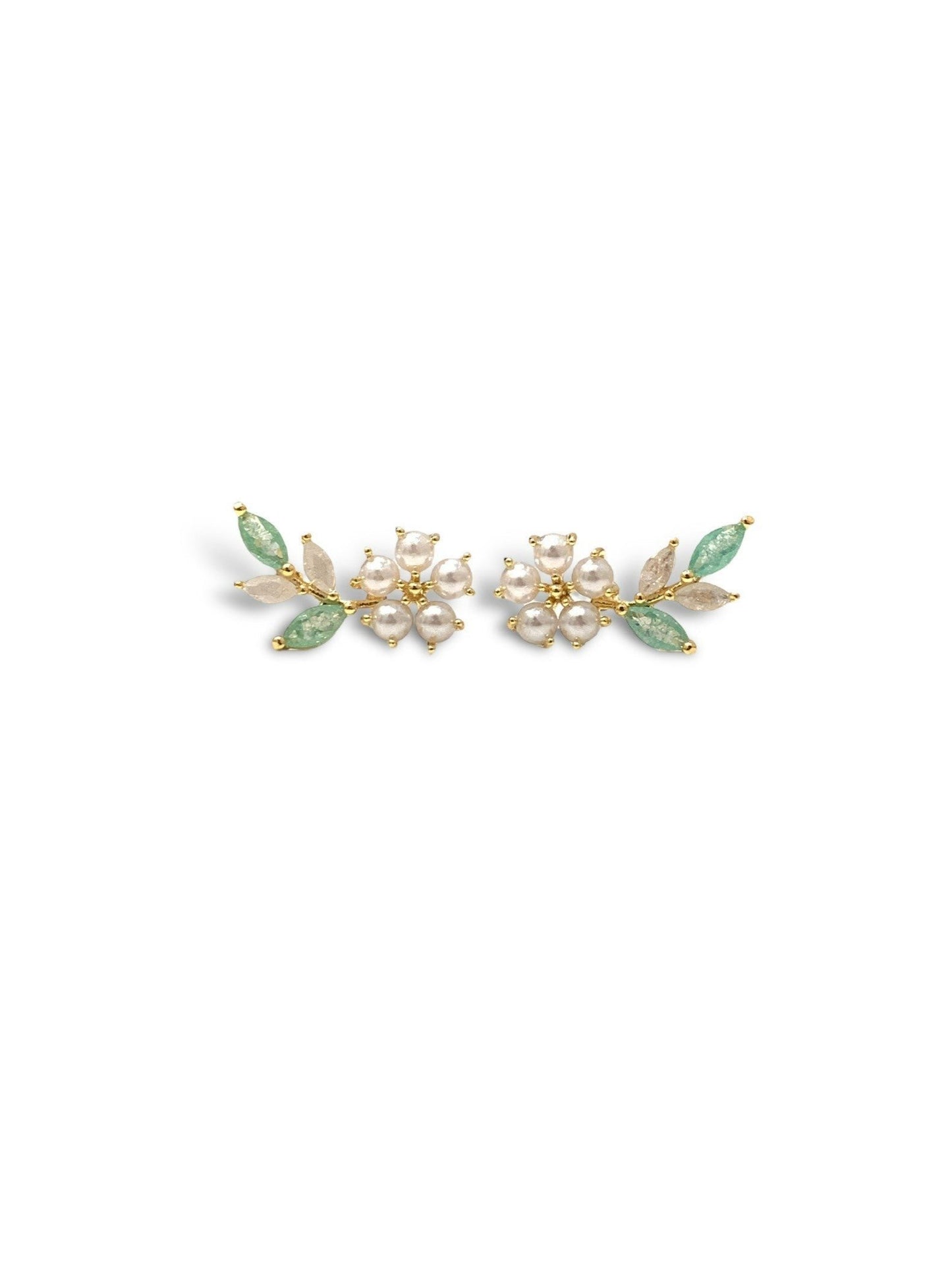 Isadora Pearl Flower climber Earrings - Mint